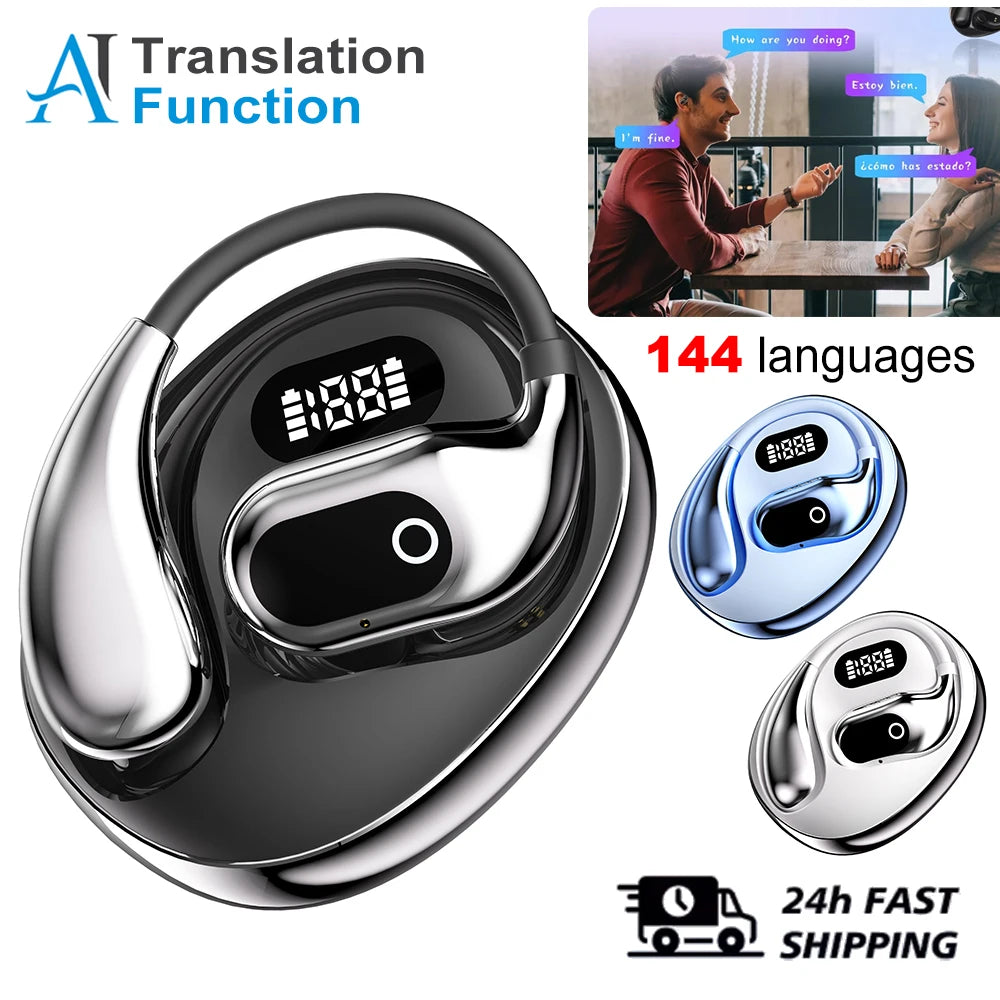AI Two-Way Real-Time Translator Earbuds – Wireless Bluetooth 5.3 Smart Voice Headphones with 144 Languages & Accents for Travel, Business, and Global Communication