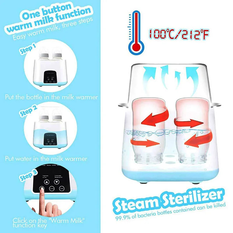 **Aquecedor e Esterilizador de Mamadeira 2 em 1 Automático – Inteligente, LED, Seguro e Rápido